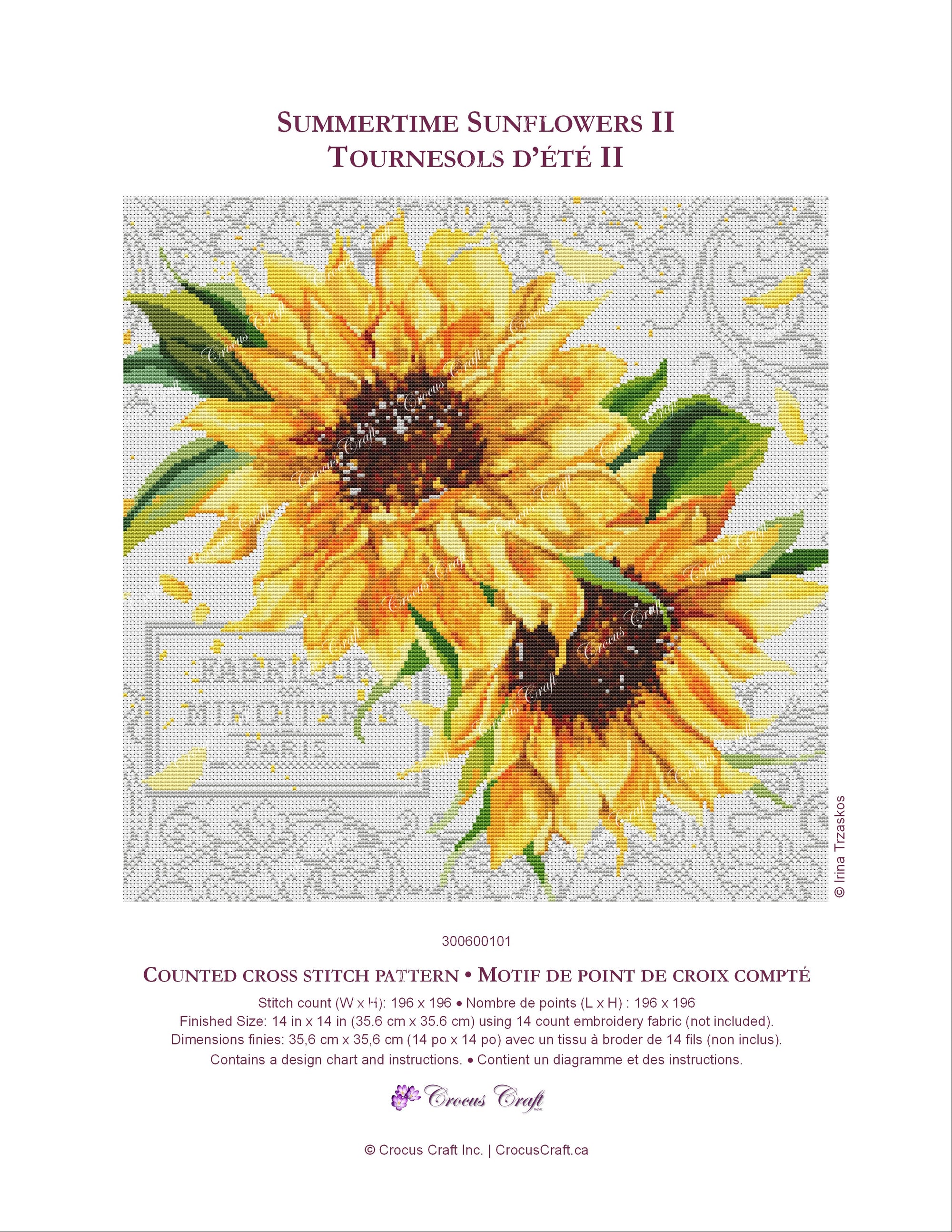 SUMMERTIME SUNFLOWERS II - Cross Stitch Pattern