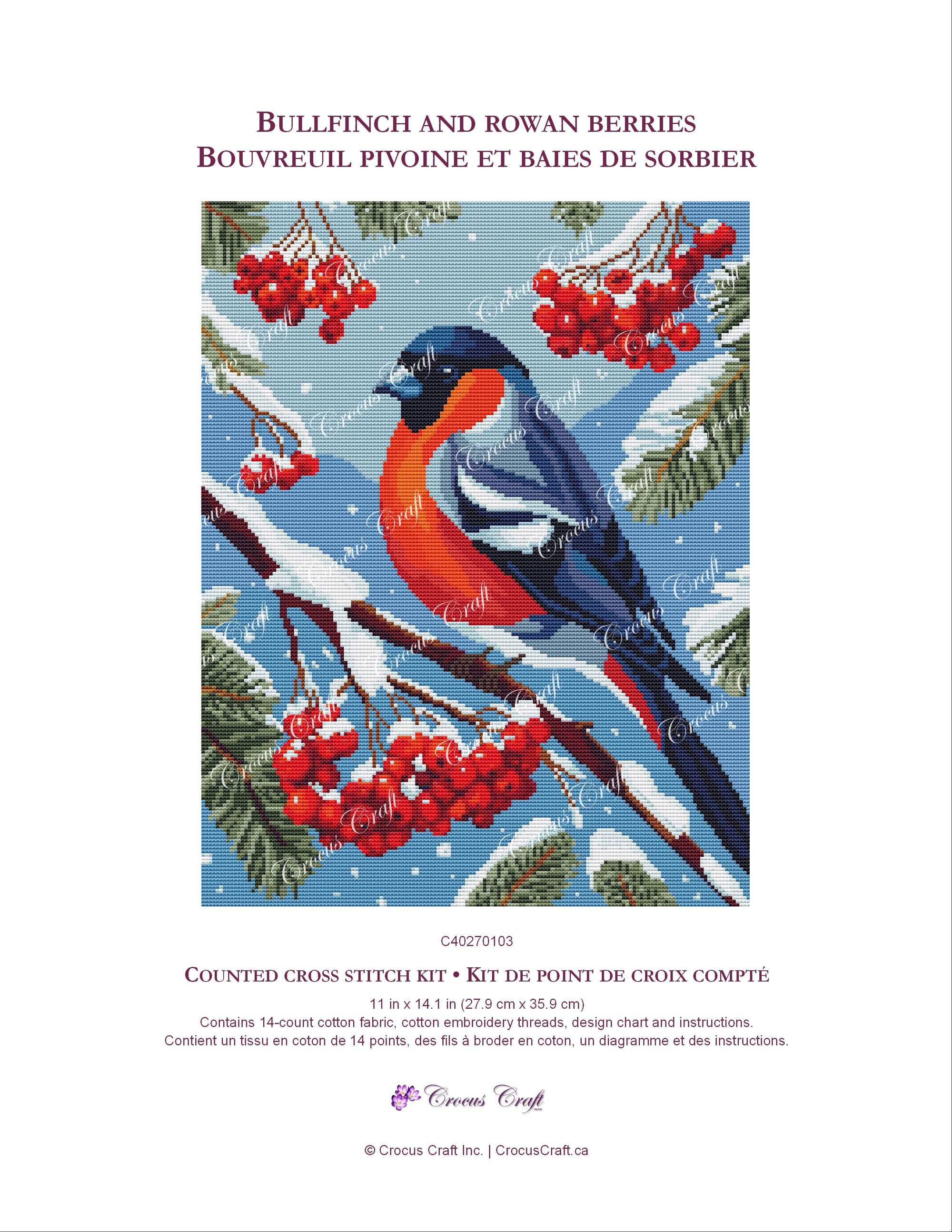 BULLFINCH AND ROWAN BERRIES - Cross Stitch Kit