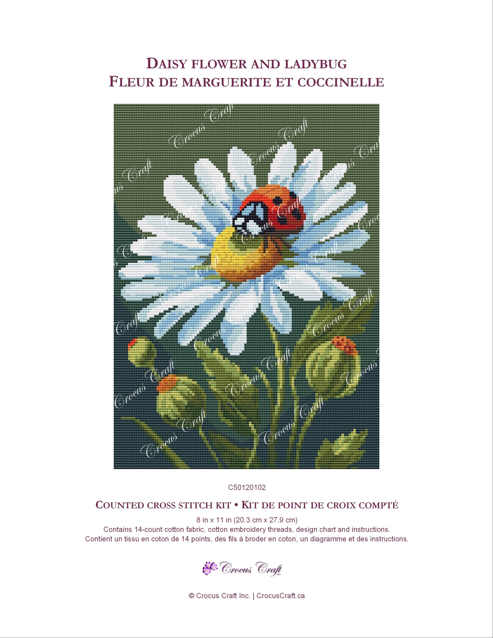 DAISY FLOWER AND LADYBUG - Cross Stitch Kit