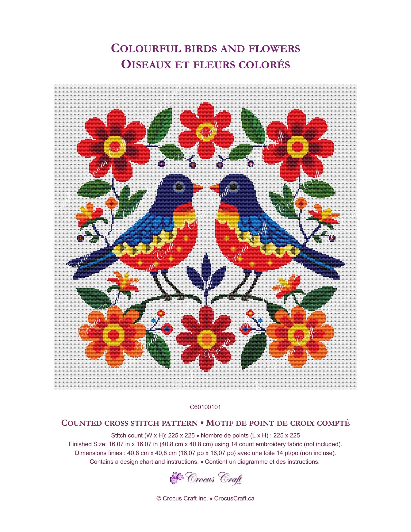 COLOURFUL BIRDS AND FLOWERS - Cross Stitch Pattern