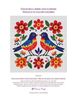 COLOURFUL BIRDS AND FLOWERS - Cross Stitch Pattern