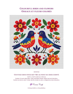 COLOURFUL BIRDS AND FLOWERS - Cross Stitch Kit
